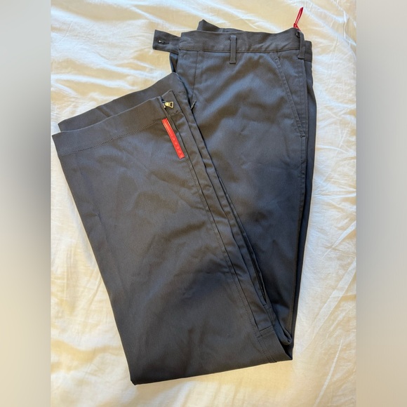 Vintage Prada Nylon Elastane Red Tab Grey Zipper Dress Pants - EU 46